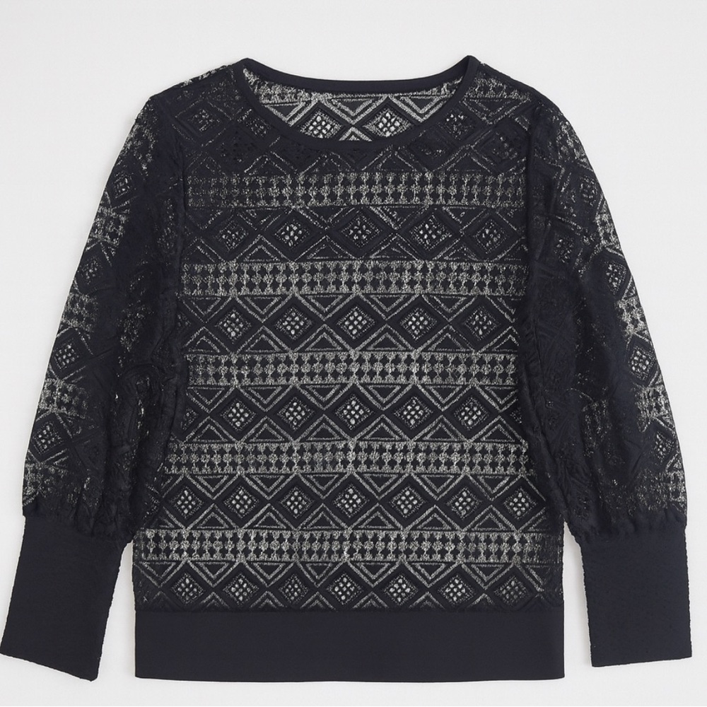 Boutique Squatsh Black Mesh Geometric Patterned Top
